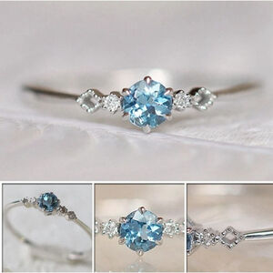 NEW Women's Dainty‎ Topaz and Diamond Simulant S925 Ring, Size 8